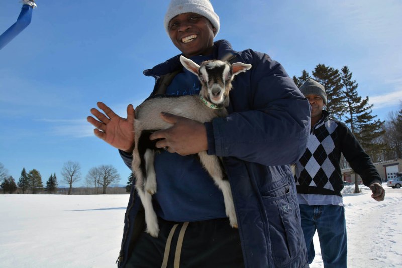 Theogene Mahoro, a Rwandan refugee who was resettled in Burlington, Vt., is one of the newest members of the Vermont Goat Collaborative. The project connects new Americans with baby goats to raise and sell for slaughter.